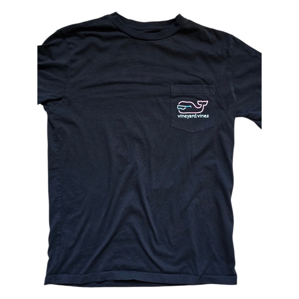 Vineyard Vines Neon Graphic Whale Pocket Tee Shirt Mens XS Black - Picture 2 of 6